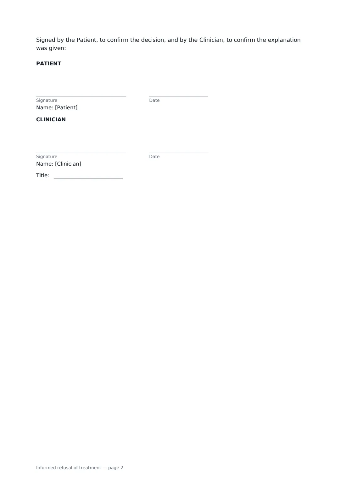Informed refusal of treatment — page 2 of 2