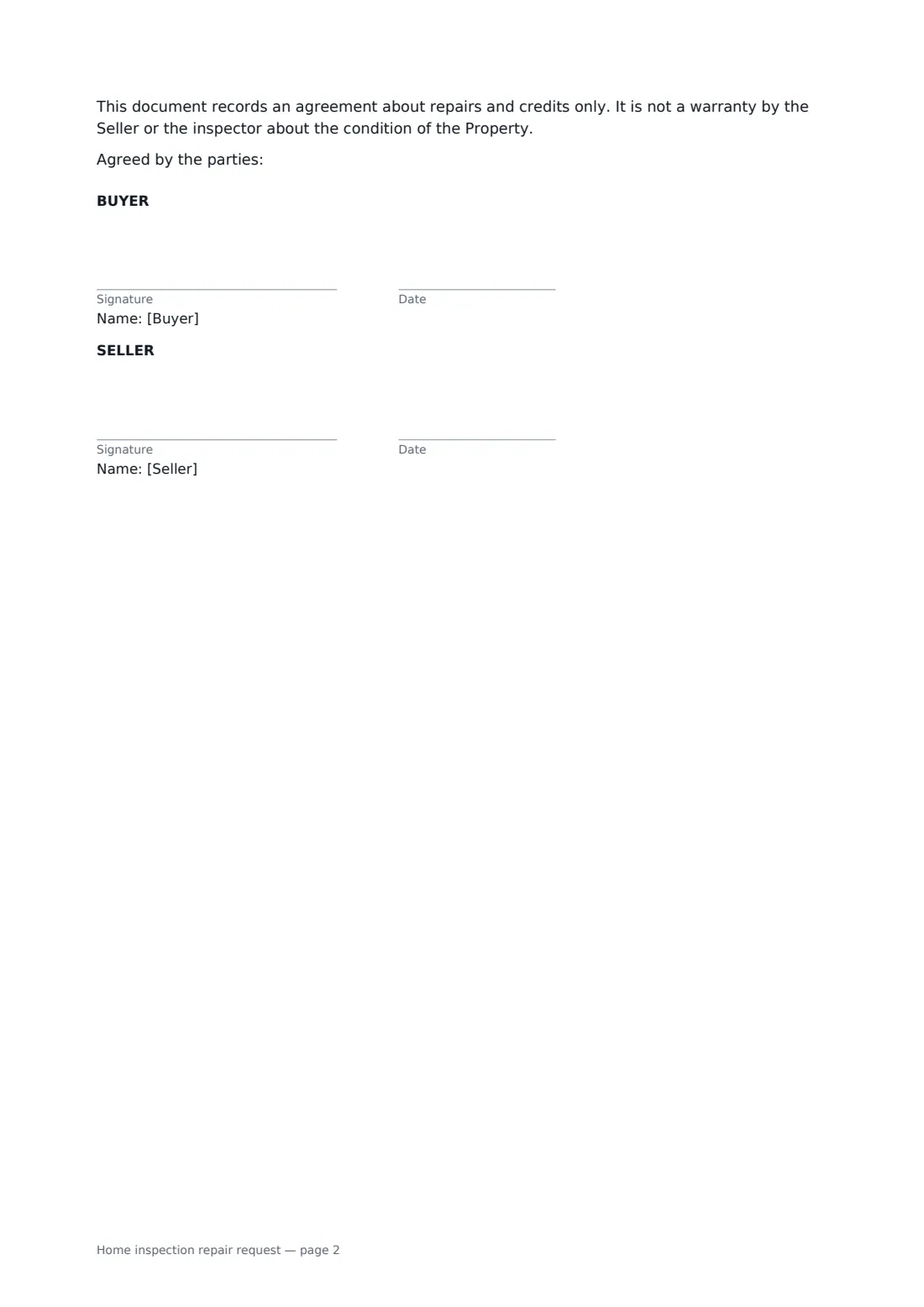 Home inspection repair request — page 2 of 2