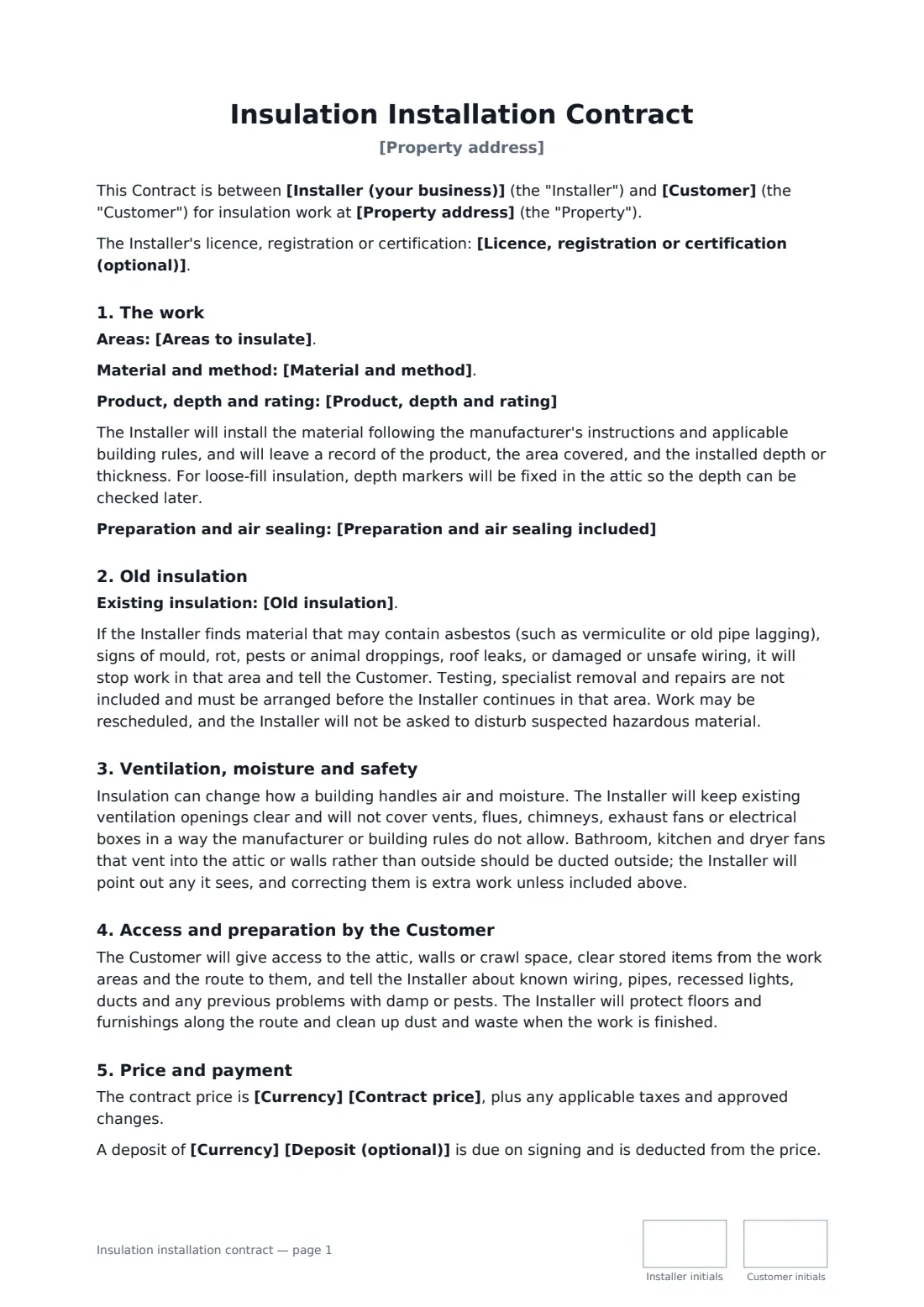 Insulation installation contract — page 1 of 3