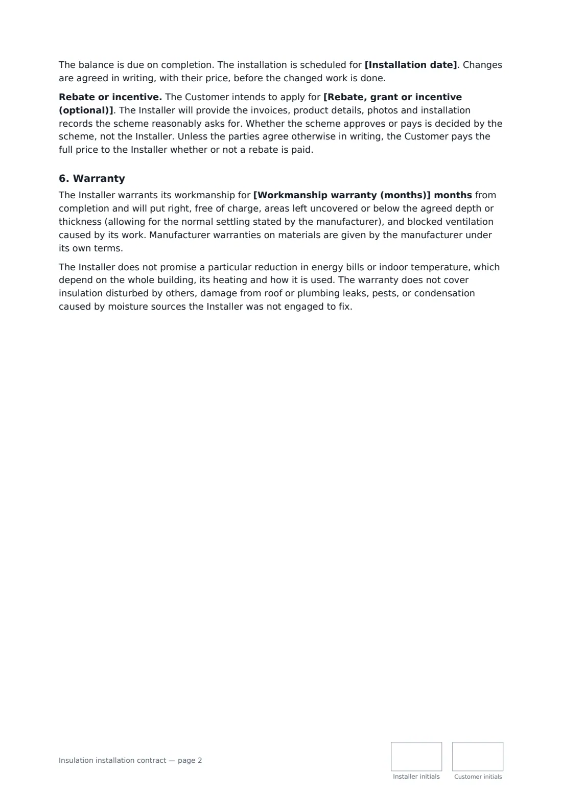 Insulation installation contract — page 2 of 3