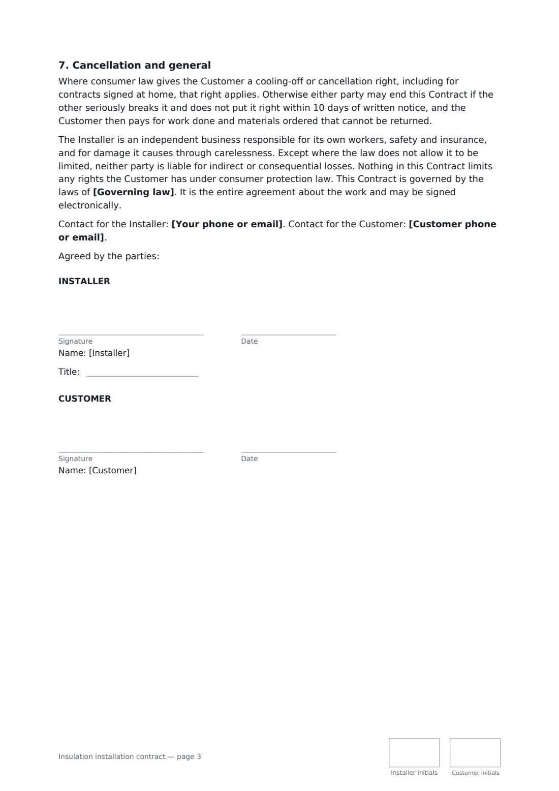 Insulation installation contract — page 3 of 3