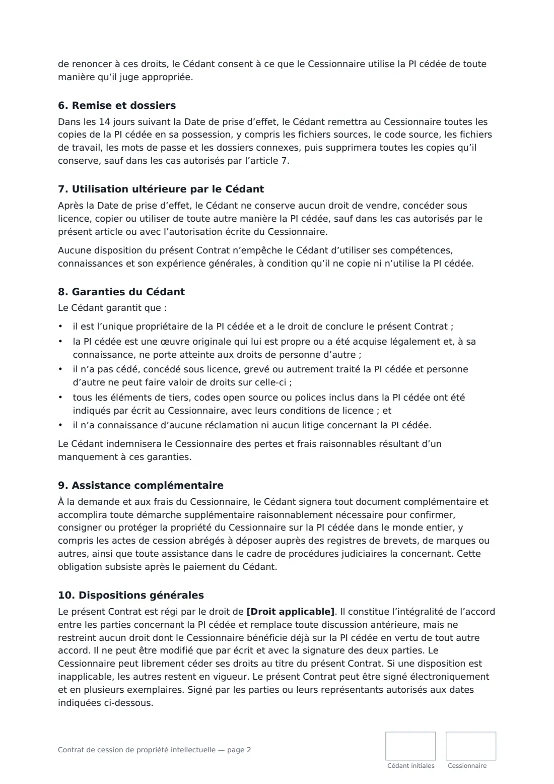 Contrat de cession de propriété intellectuelle — page 2 sur 3