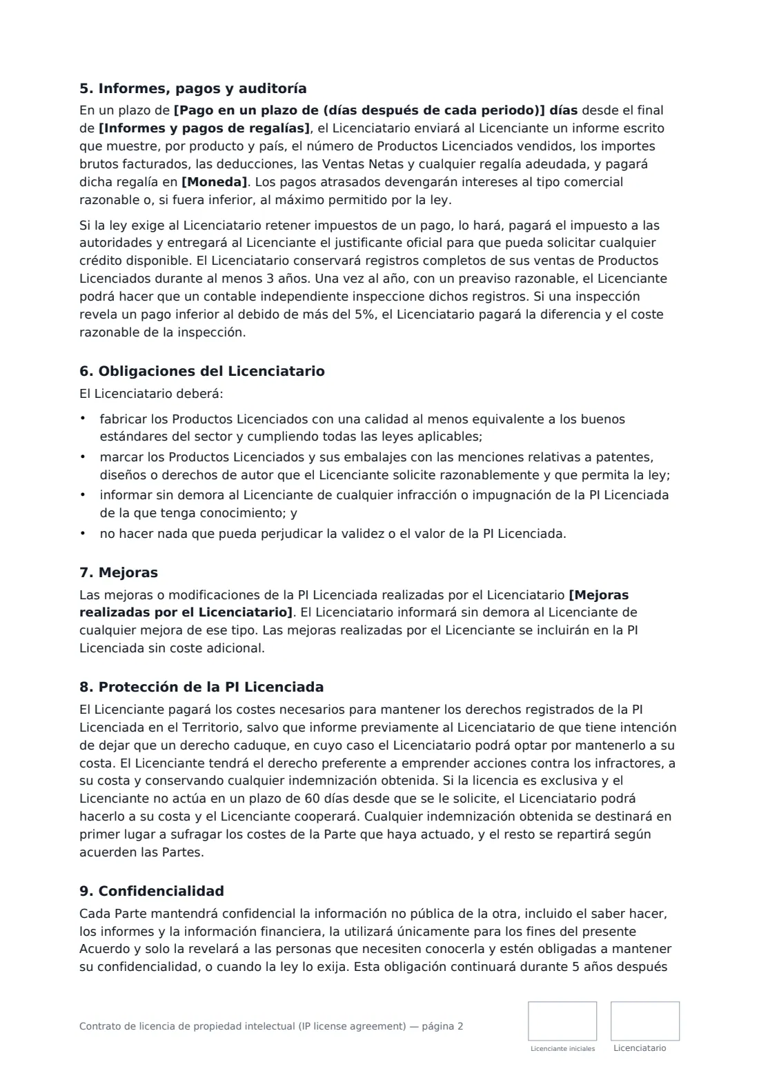 Contrato de licencia de propiedad intelectual (IP license agreement): página 2 de 4