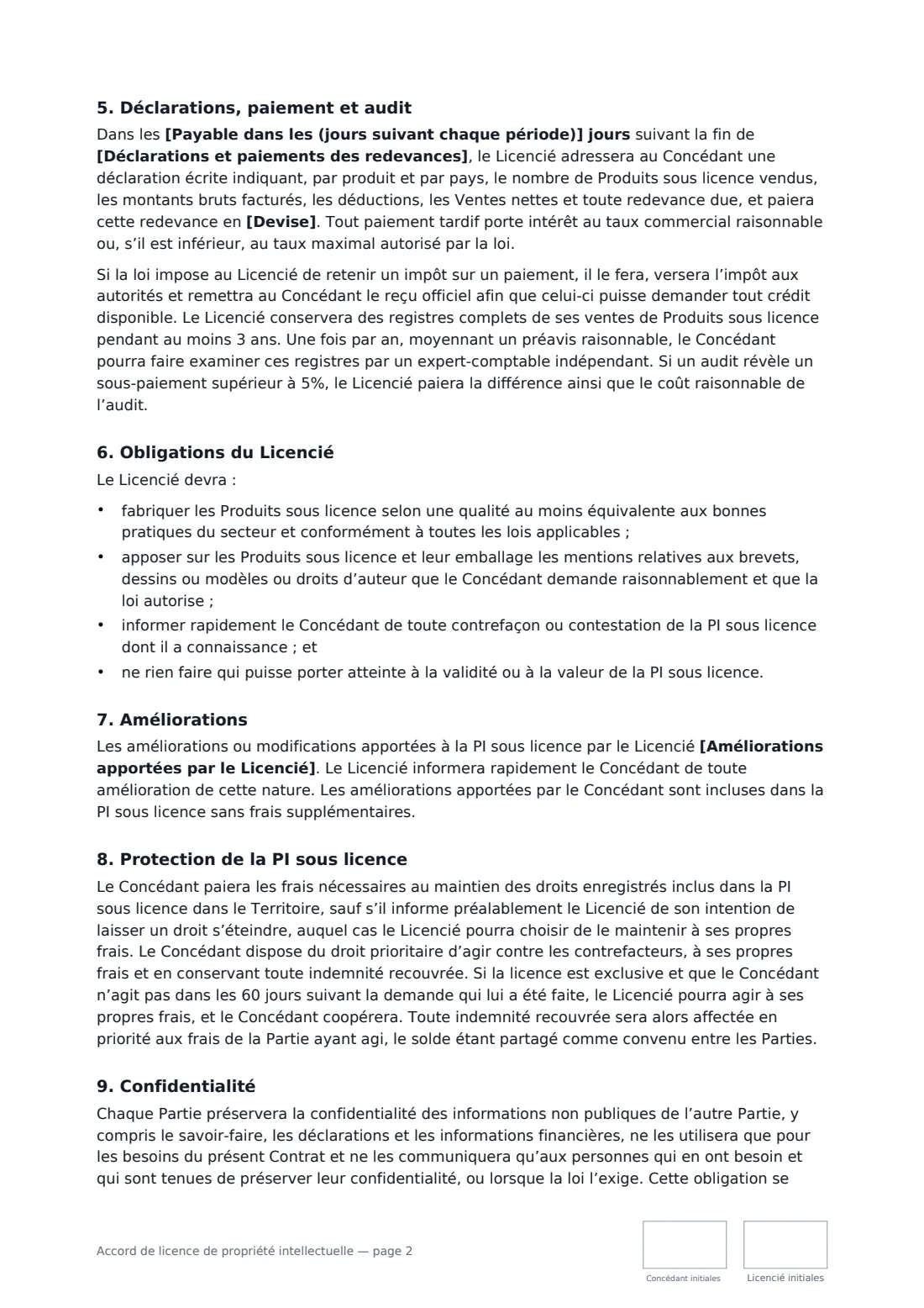 Accord de licence de propriété intellectuelle — page 2 sur 4