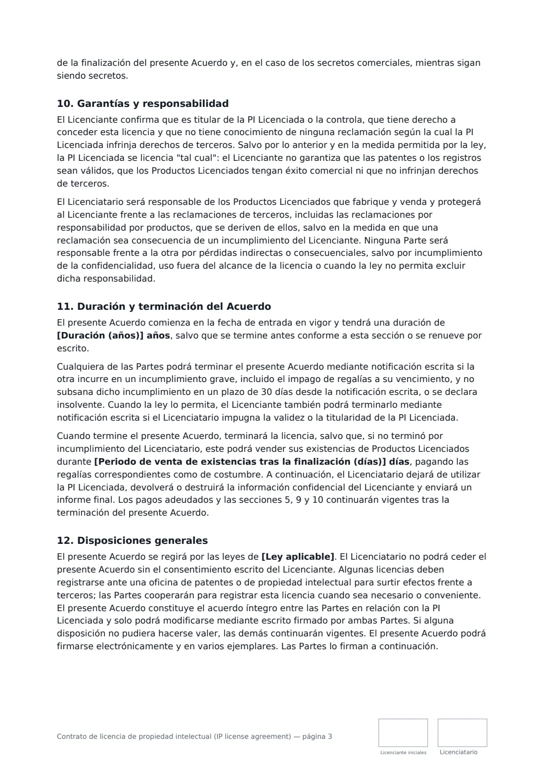 Contrato de licencia de propiedad intelectual (IP license agreement): página 3 de 4