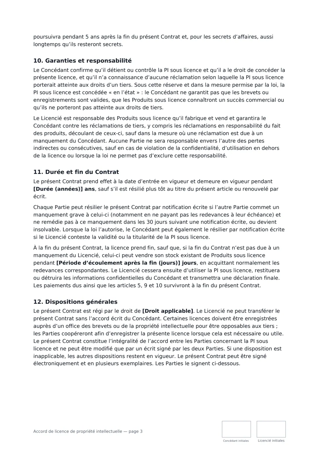 Accord de licence de propriété intellectuelle — page 3 sur 4