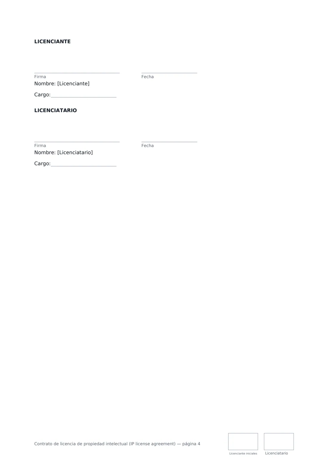 Contrato de licencia de propiedad intelectual (IP license agreement): página 4 de 4