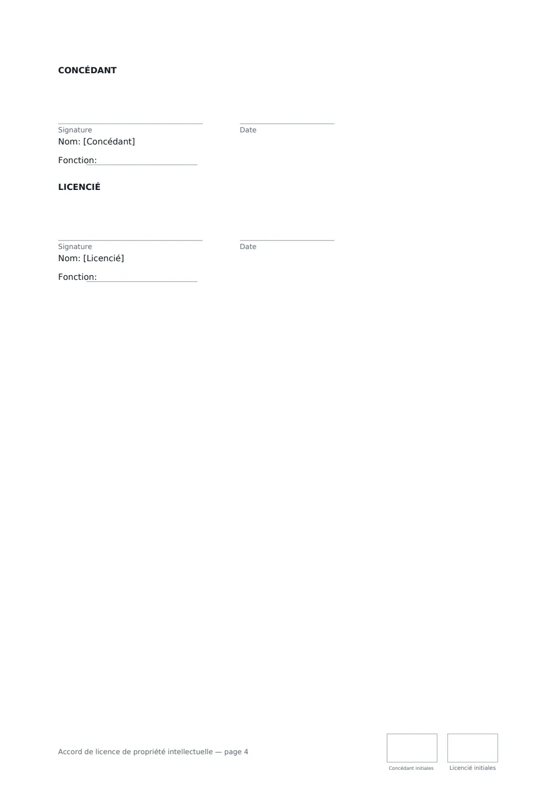 Accord de licence de propriété intellectuelle — page 4 sur 4