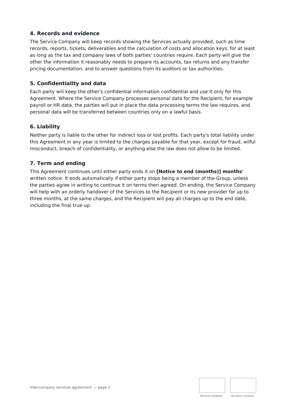 Intercompany services agreement — page 2 of 3