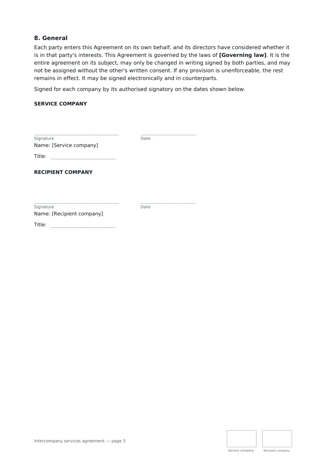 Intercompany services agreement — page 3 of 3