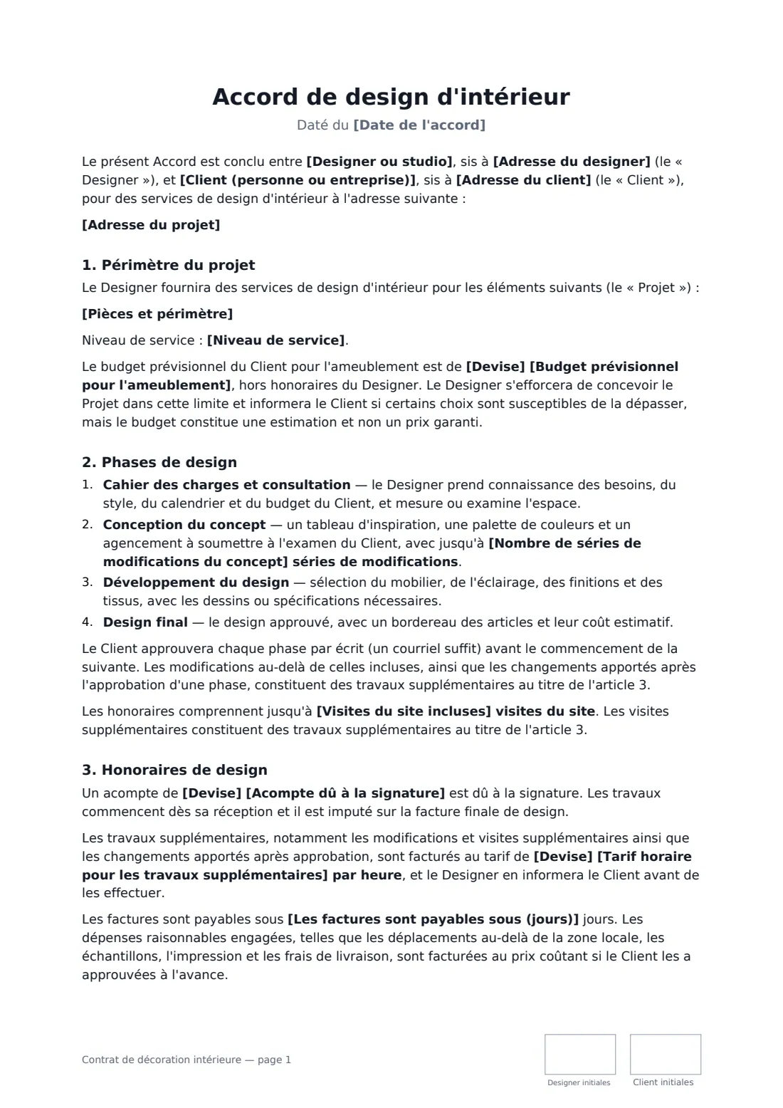 Contrat de décoration intérieure — page 1 sur 3