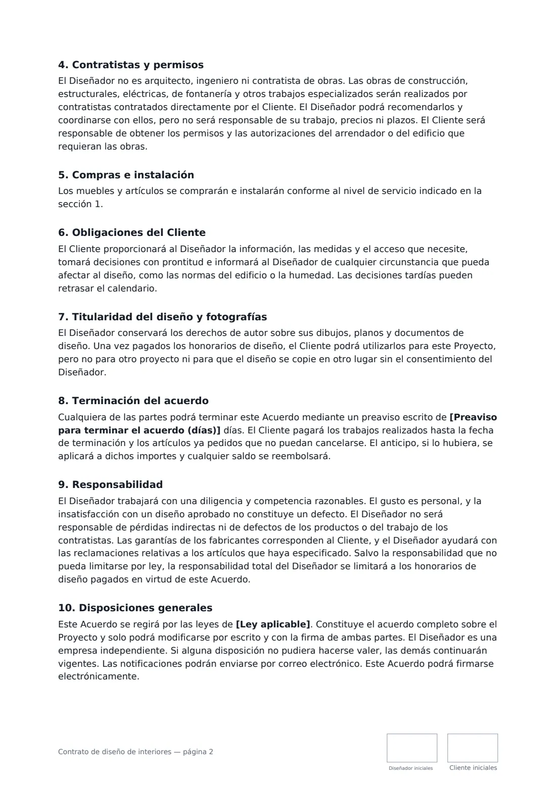Contrato de diseño de interiores: página 2 de 3