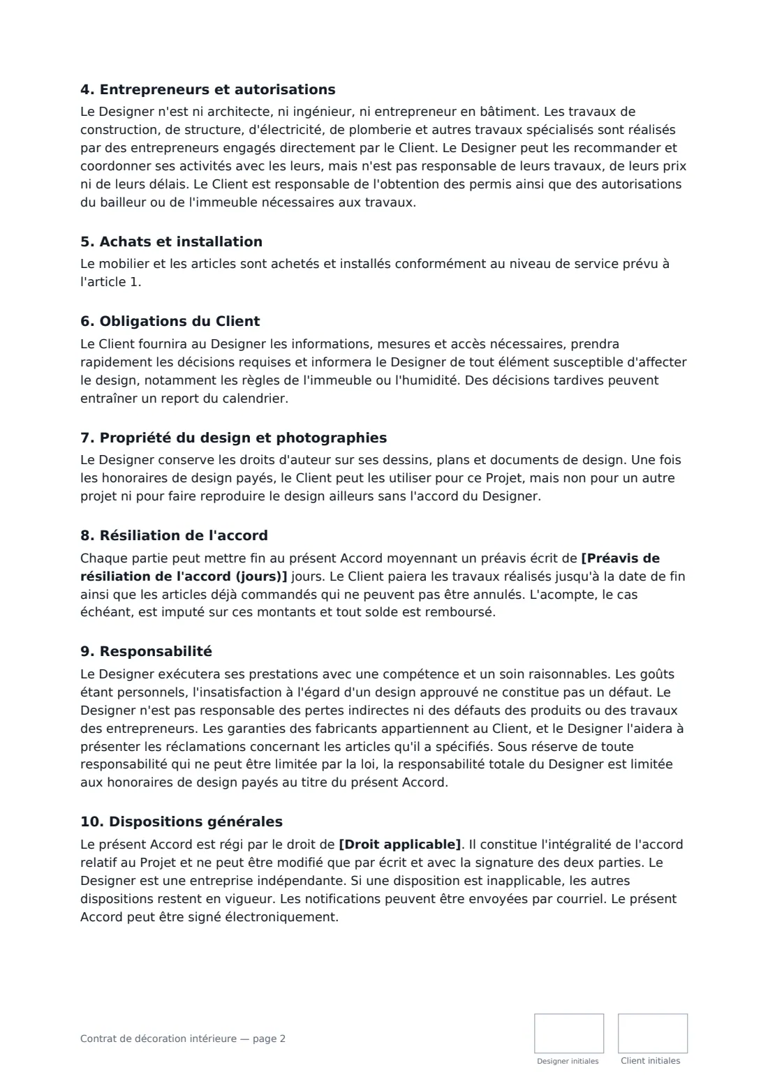 Contrat de décoration intérieure — page 2 sur 3