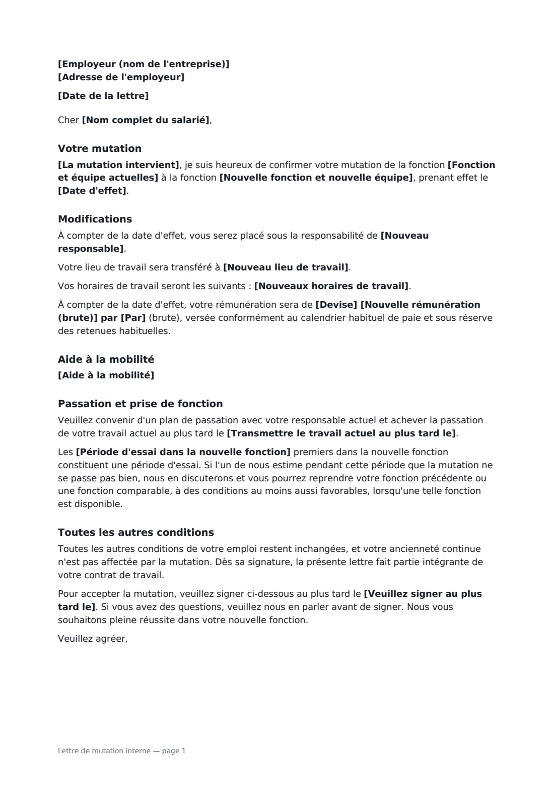 Lettre de mutation interne — page 1 sur 2