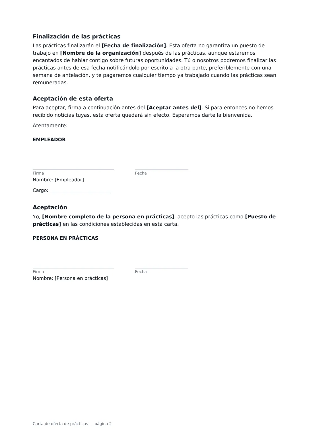Carta de oferta de prácticas: página 2 de 2