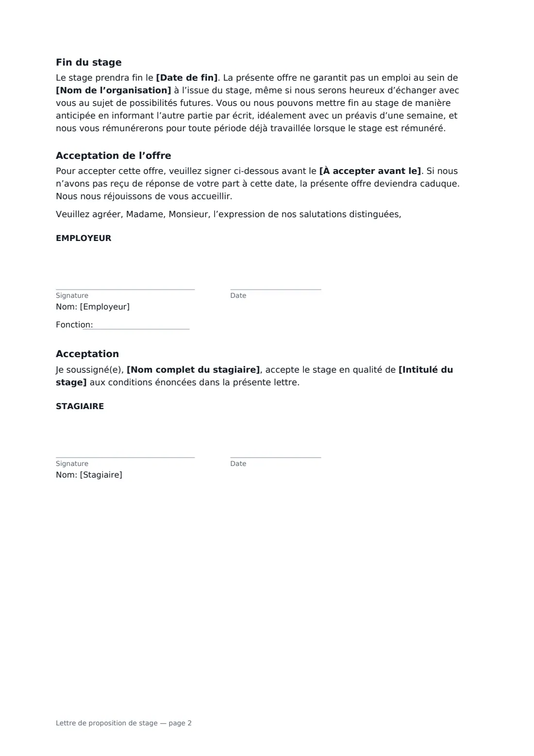 Lettre de proposition de stage — page 2 sur 2
