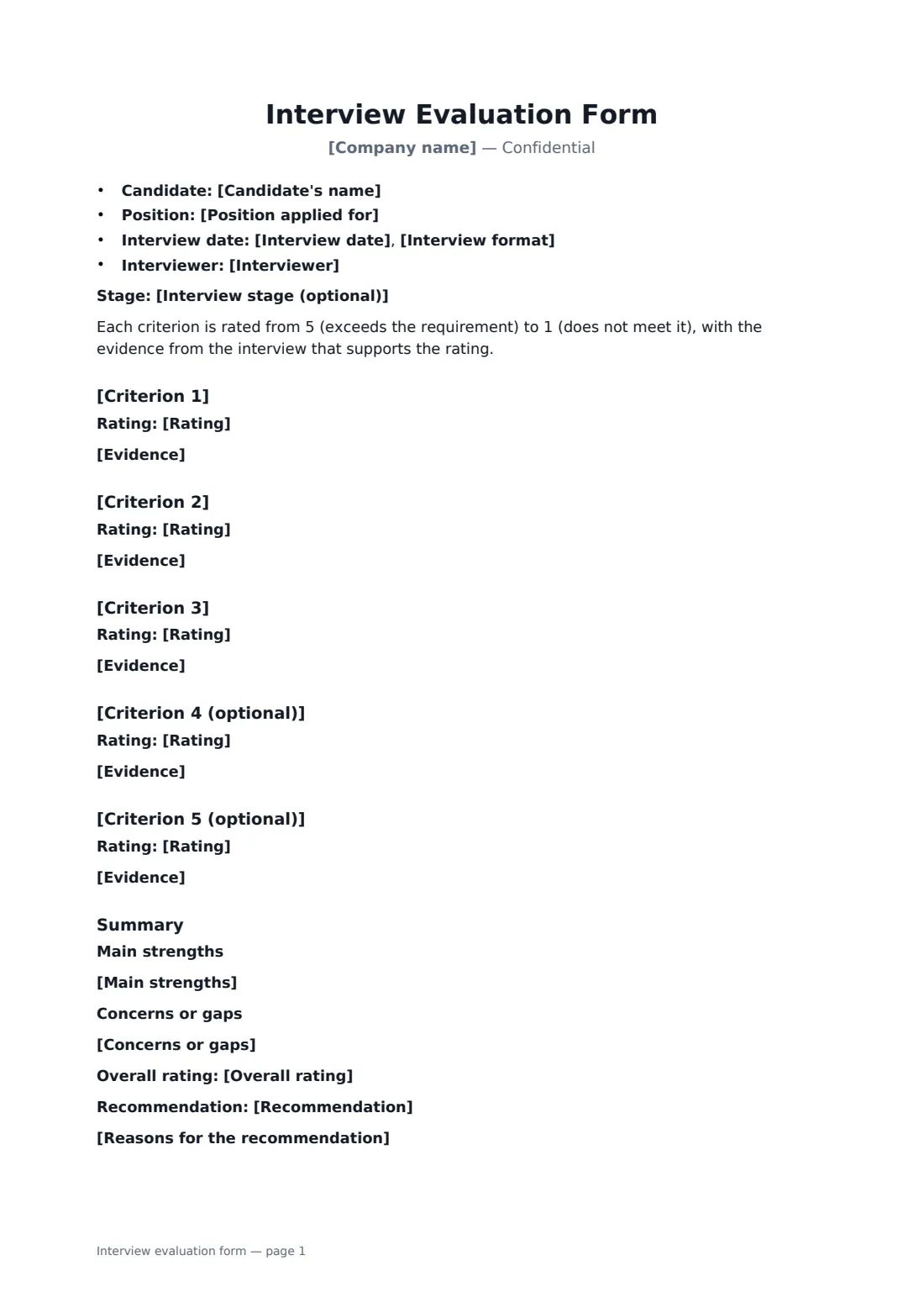 Interview evaluation form — page 1 of 2