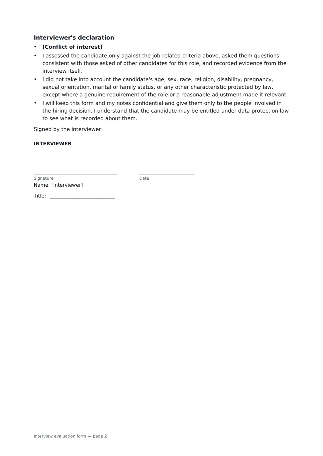 Interview evaluation form — page 2 of 2