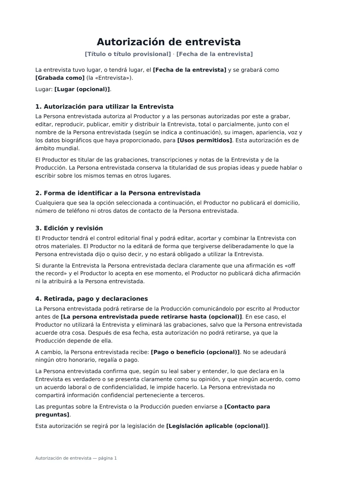 Autorización de entrevista: página 1 de 2