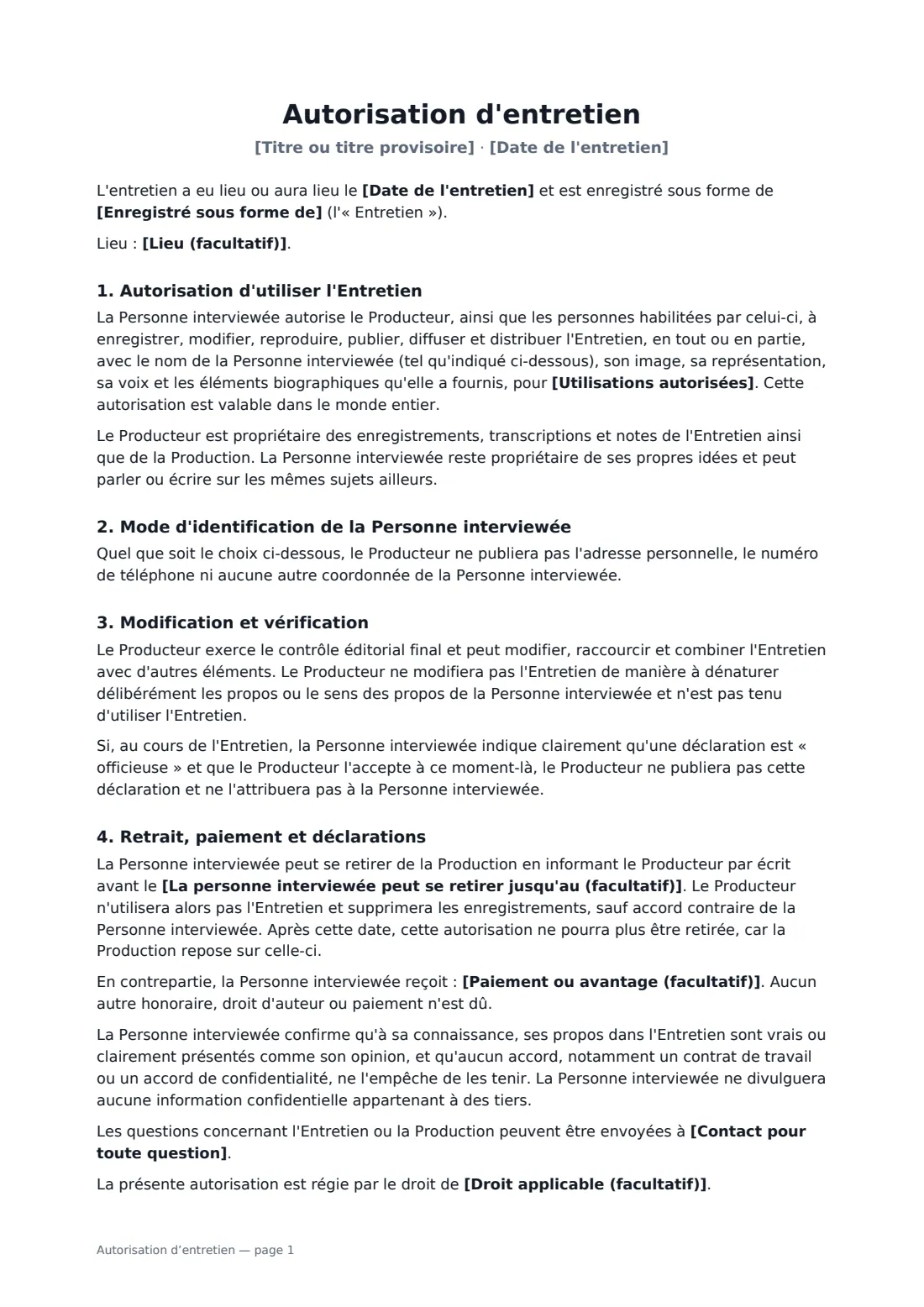 Autorisation d’entretien — page 1 sur 2