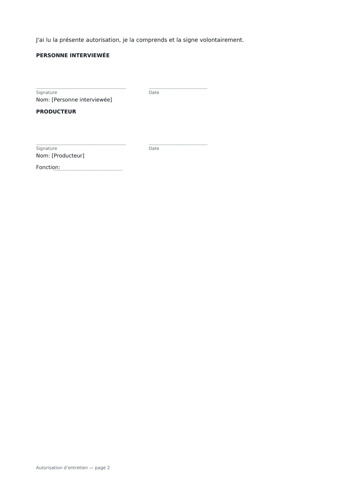 Autorisation d’entretien — page 2 sur 2