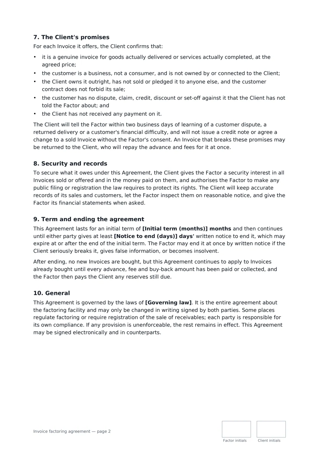 Invoice factoring agreement — page 2 of 3