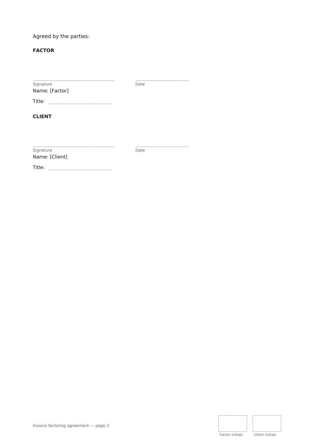 Invoice factoring agreement — page 3 of 3