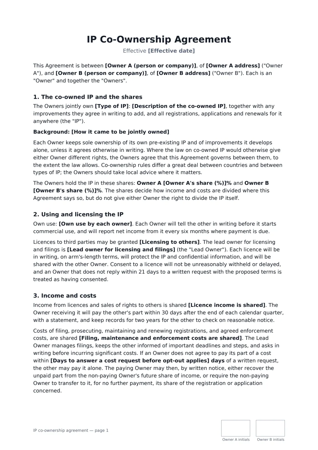 IP co-ownership agreement — page 1 of 2