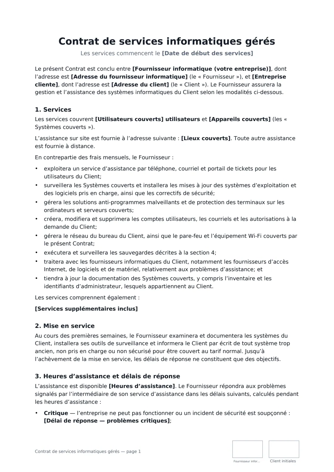 Contrat de services informatiques gérés — page 1 sur 4