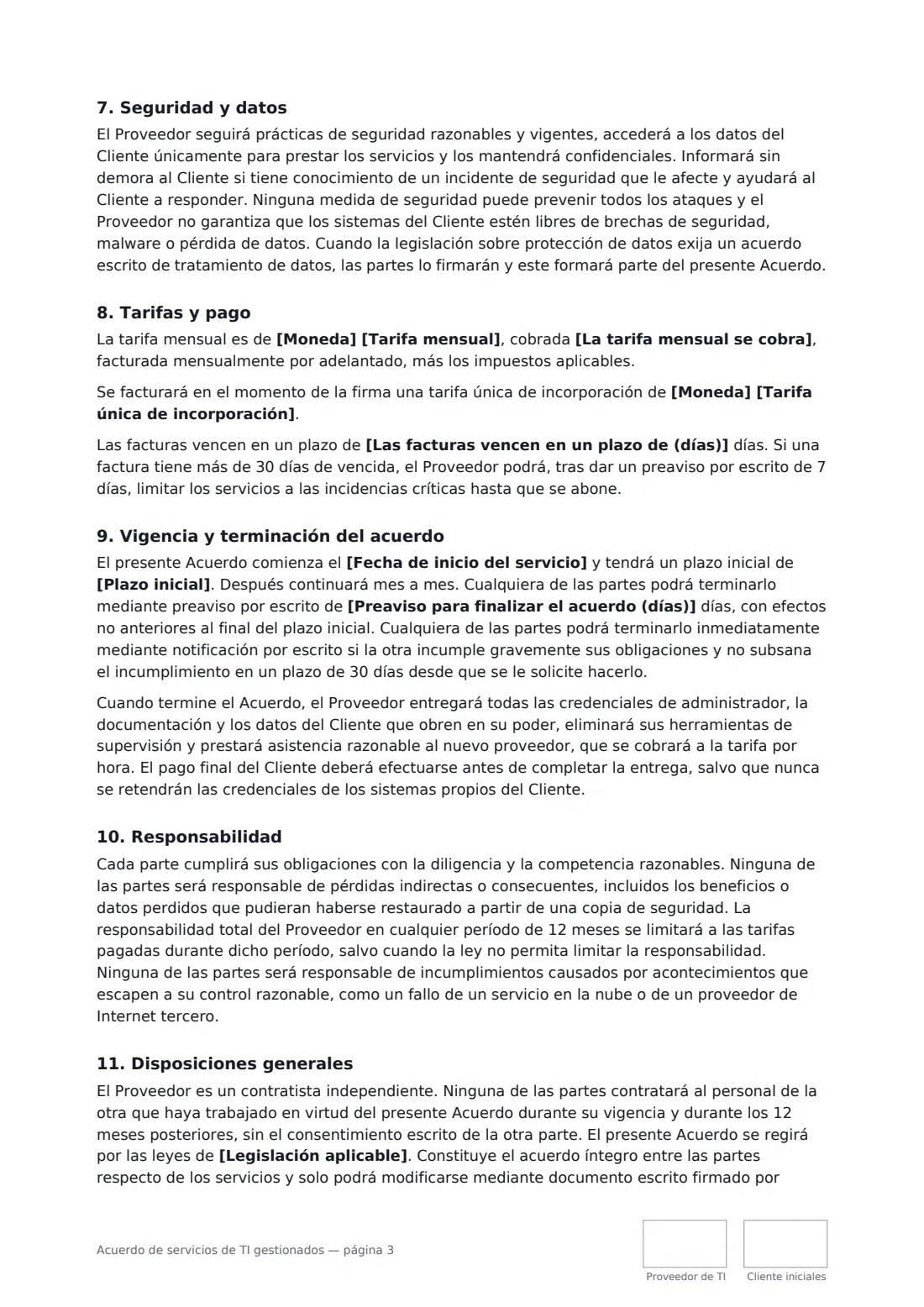 Acuerdo de servicios de TI gestionados: página 3 de 4