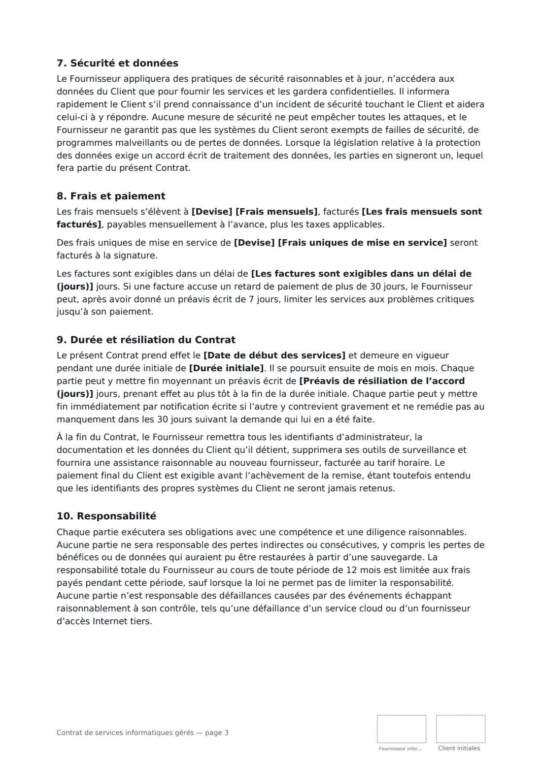 Contrat de services informatiques gérés — page 3 sur 4