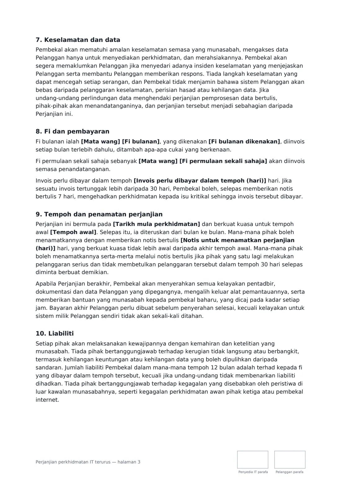 Perjanjian perkhidmatan IT terurus — halaman 3 daripada 4