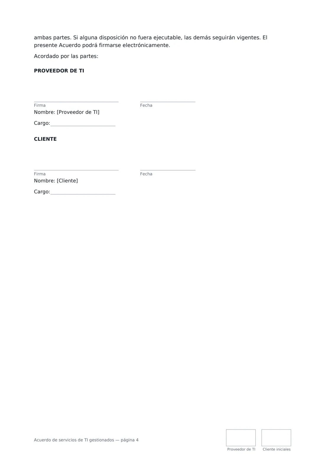 Acuerdo de servicios de TI gestionados: página 4 de 4