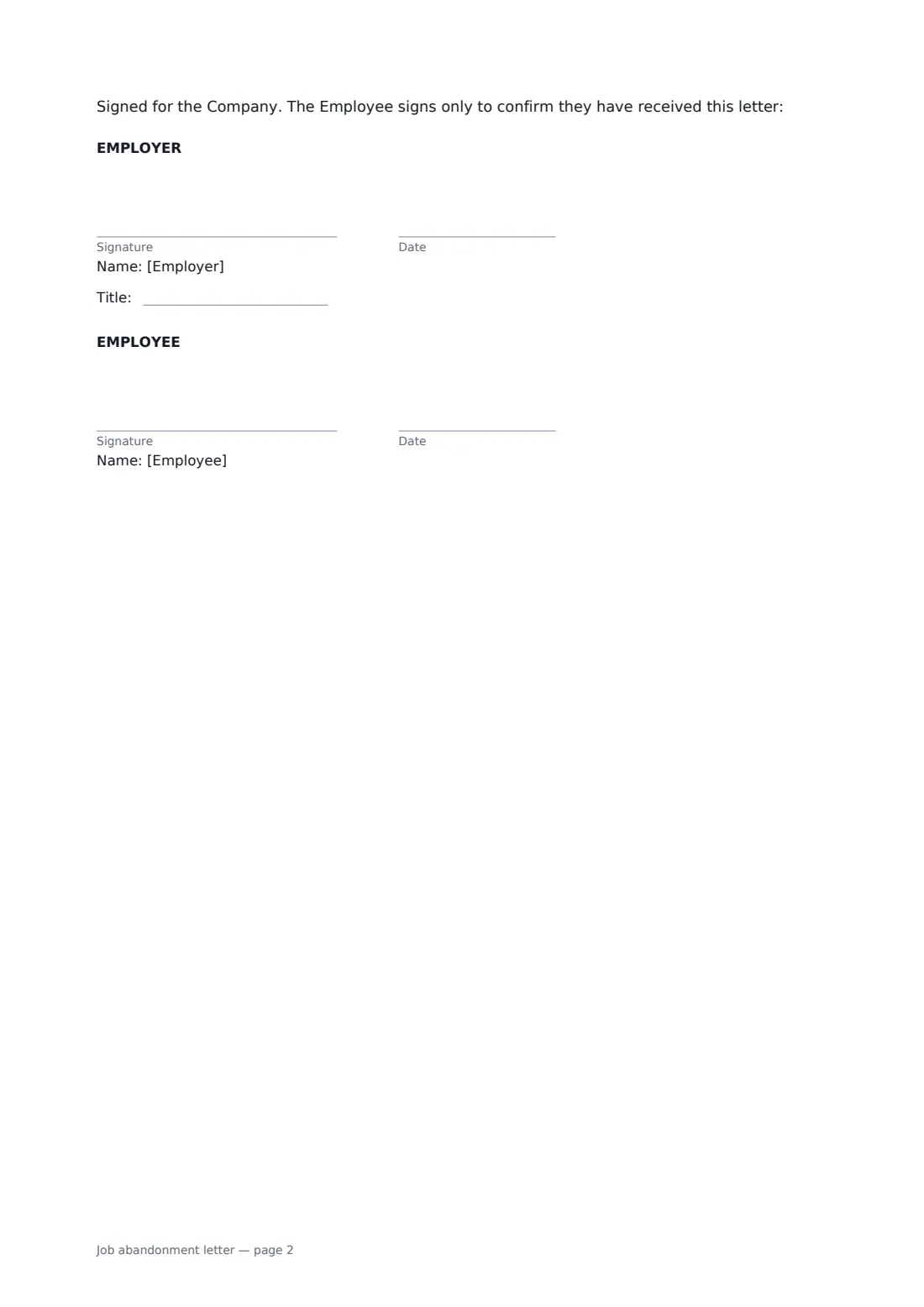 Job abandonment letter — page 2 of 2