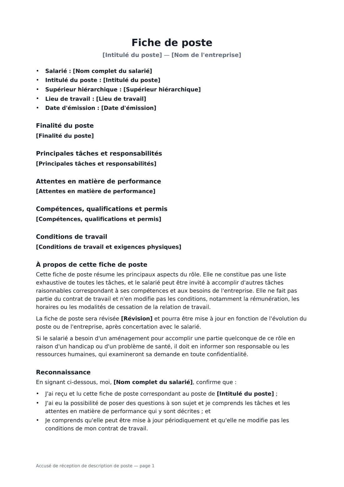Accusé de réception de description de poste — page 1 sur 2