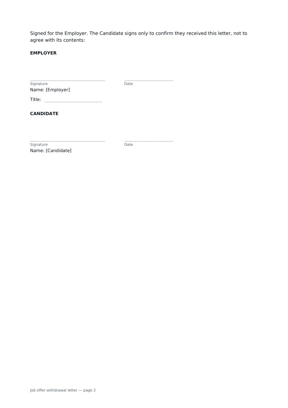 Job offer withdrawal letter — page 2 of 2