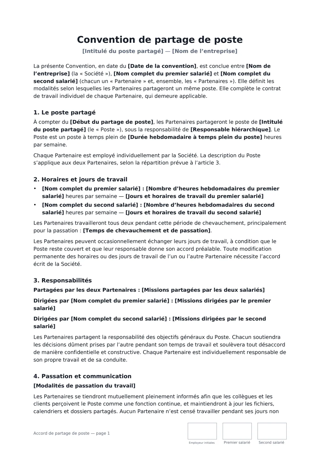 Accord de partage de poste — page 1 sur 3