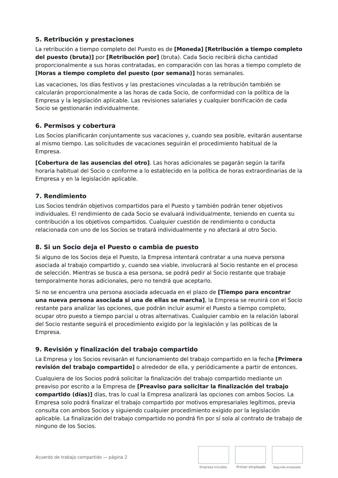 Acuerdo de trabajo compartido: página 2 de 3
