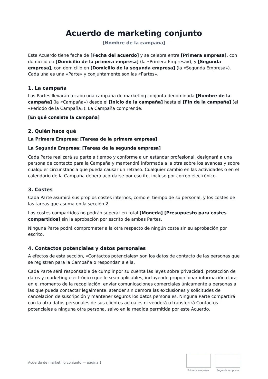 Acuerdo de marketing conjunto: página 1 de 3