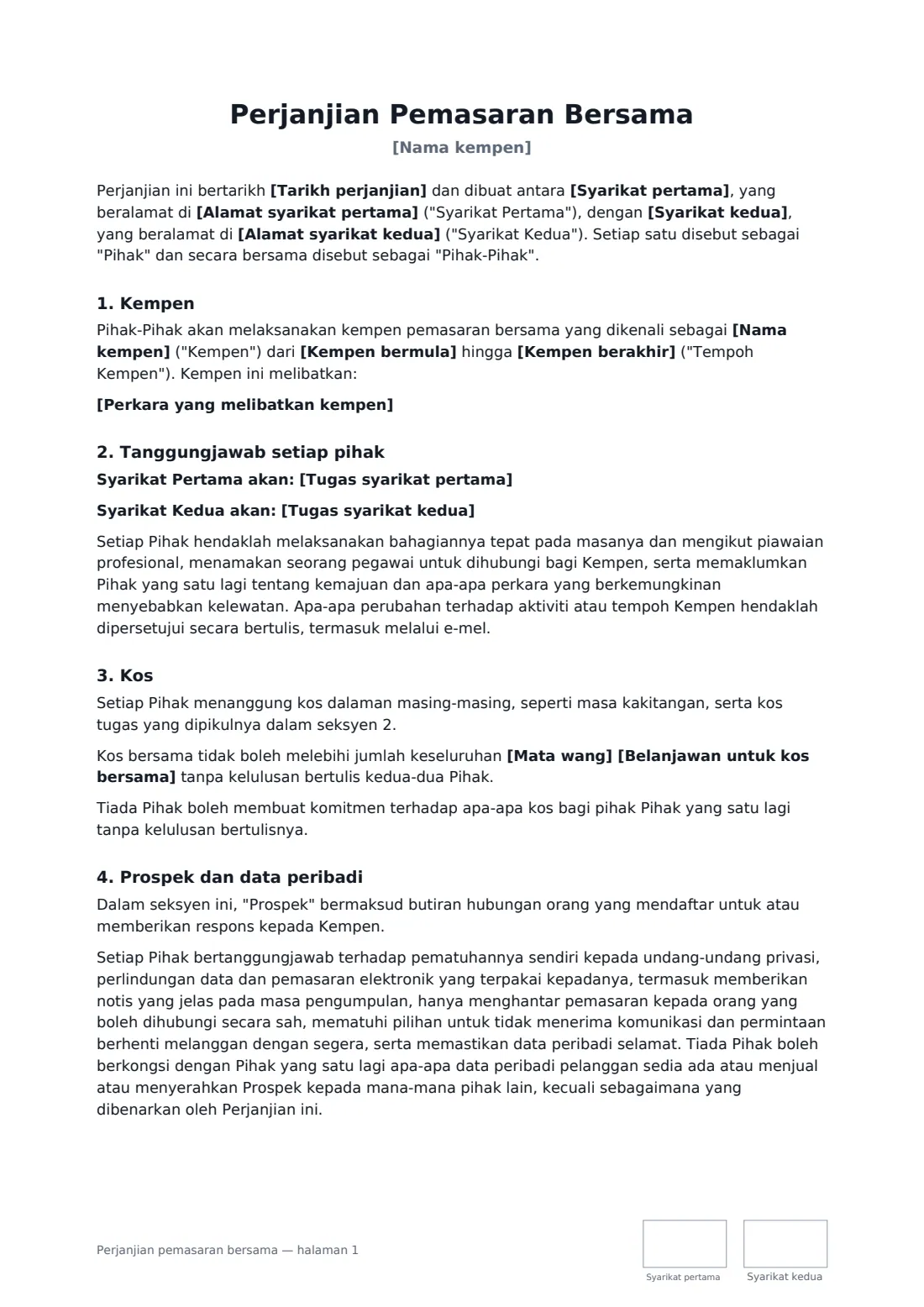Perjanjian pemasaran bersama — halaman 1 daripada 3
