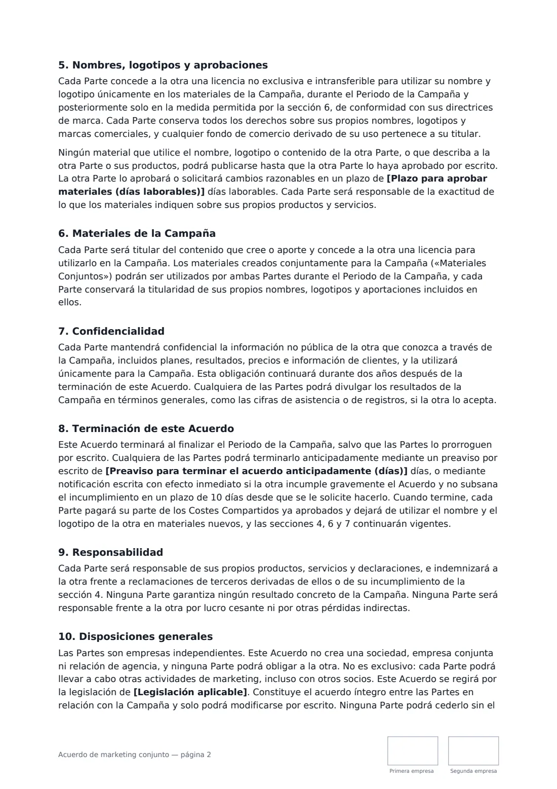 Acuerdo de marketing conjunto: página 2 de 3