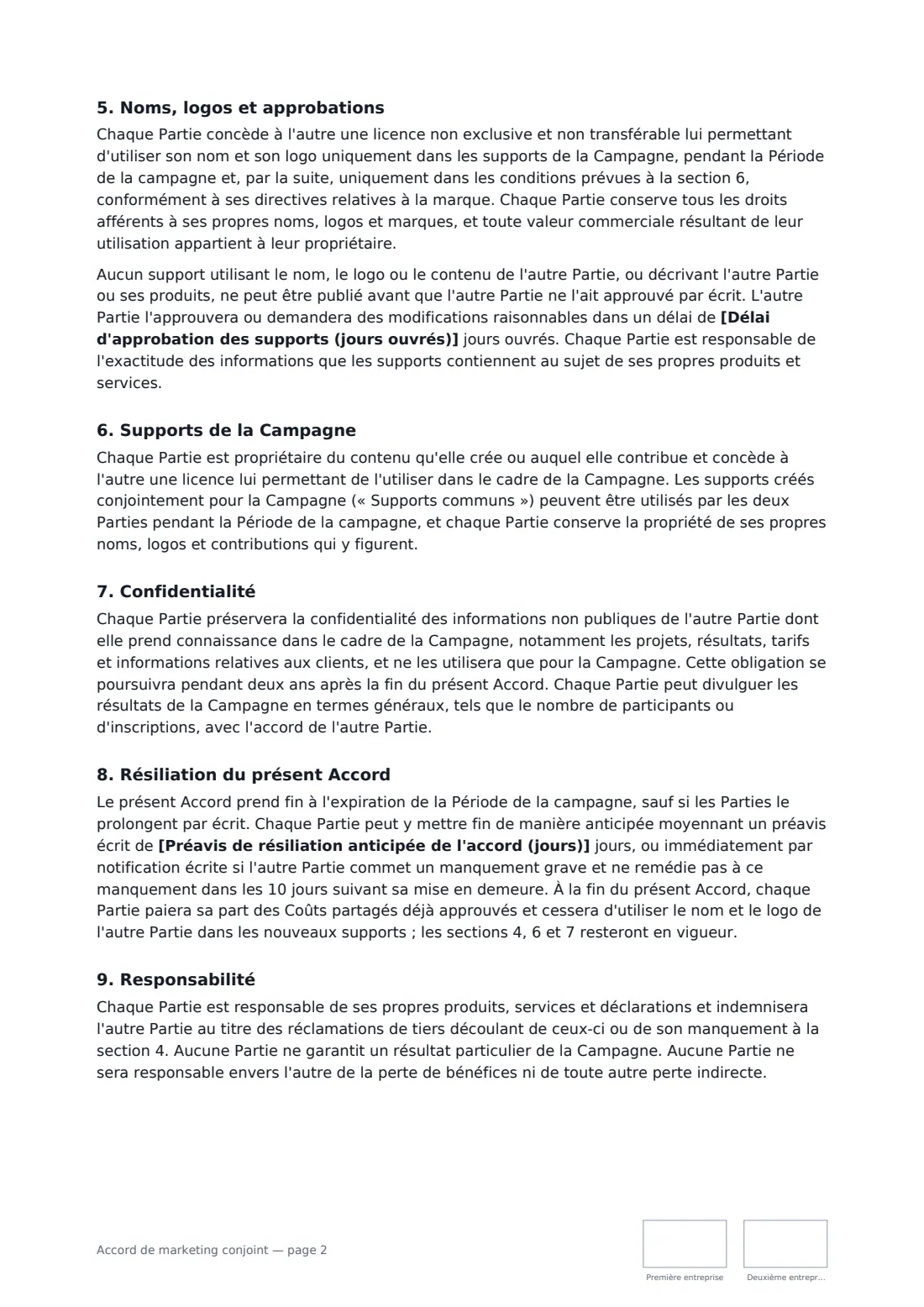 Accord de marketing conjoint — page 2 sur 3