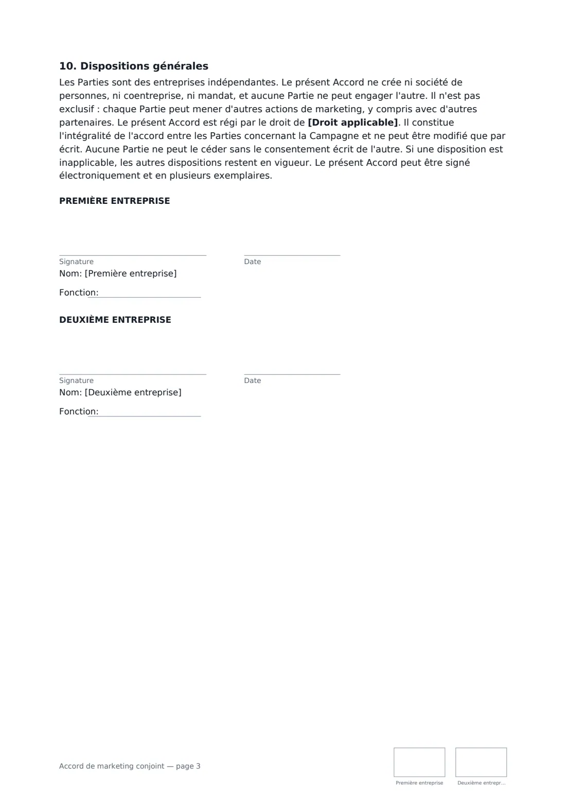 Accord de marketing conjoint — page 3 sur 3