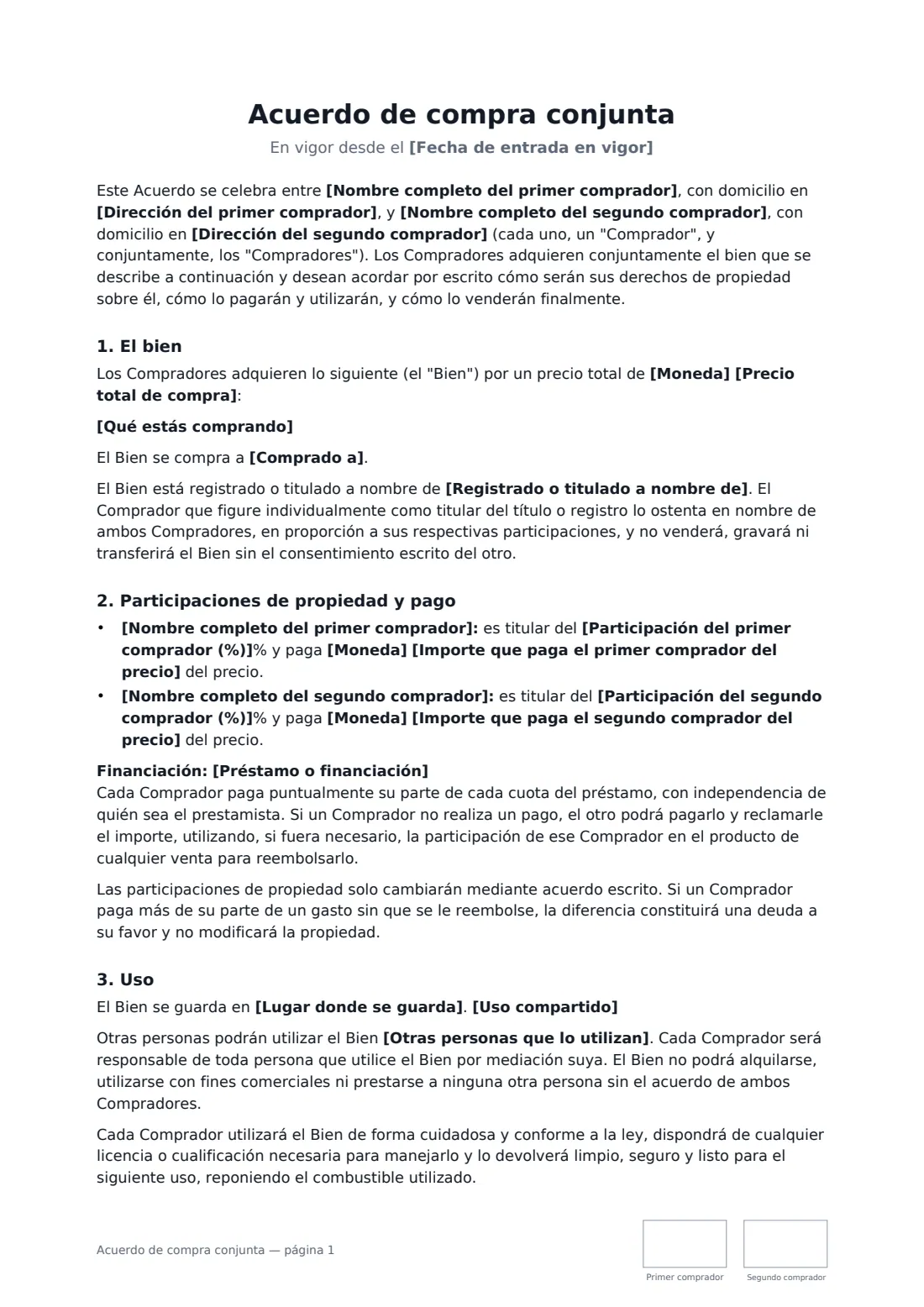 Acuerdo de compra conjunta: página 1 de 3