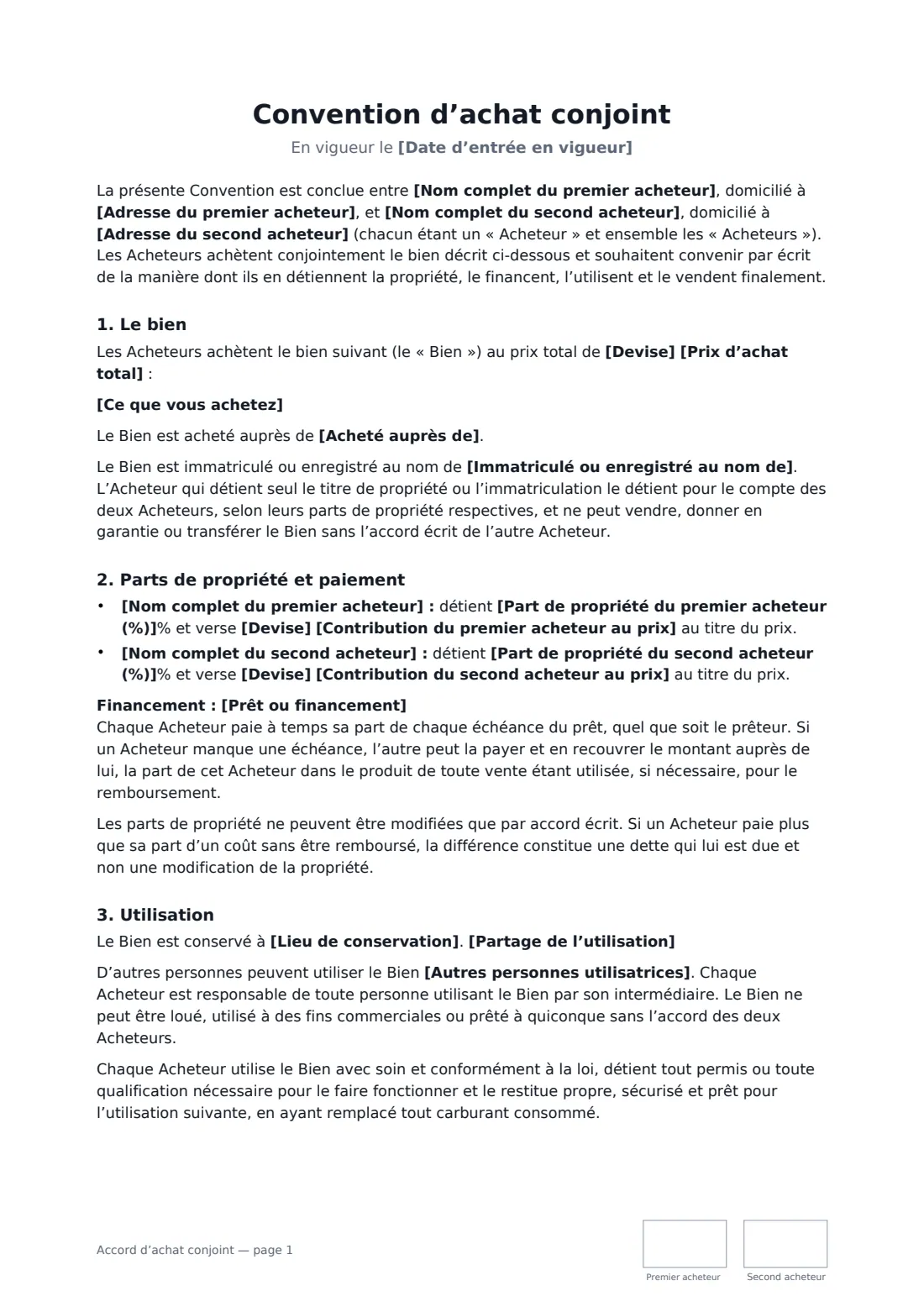 Accord d’achat conjoint — page 1 sur 3