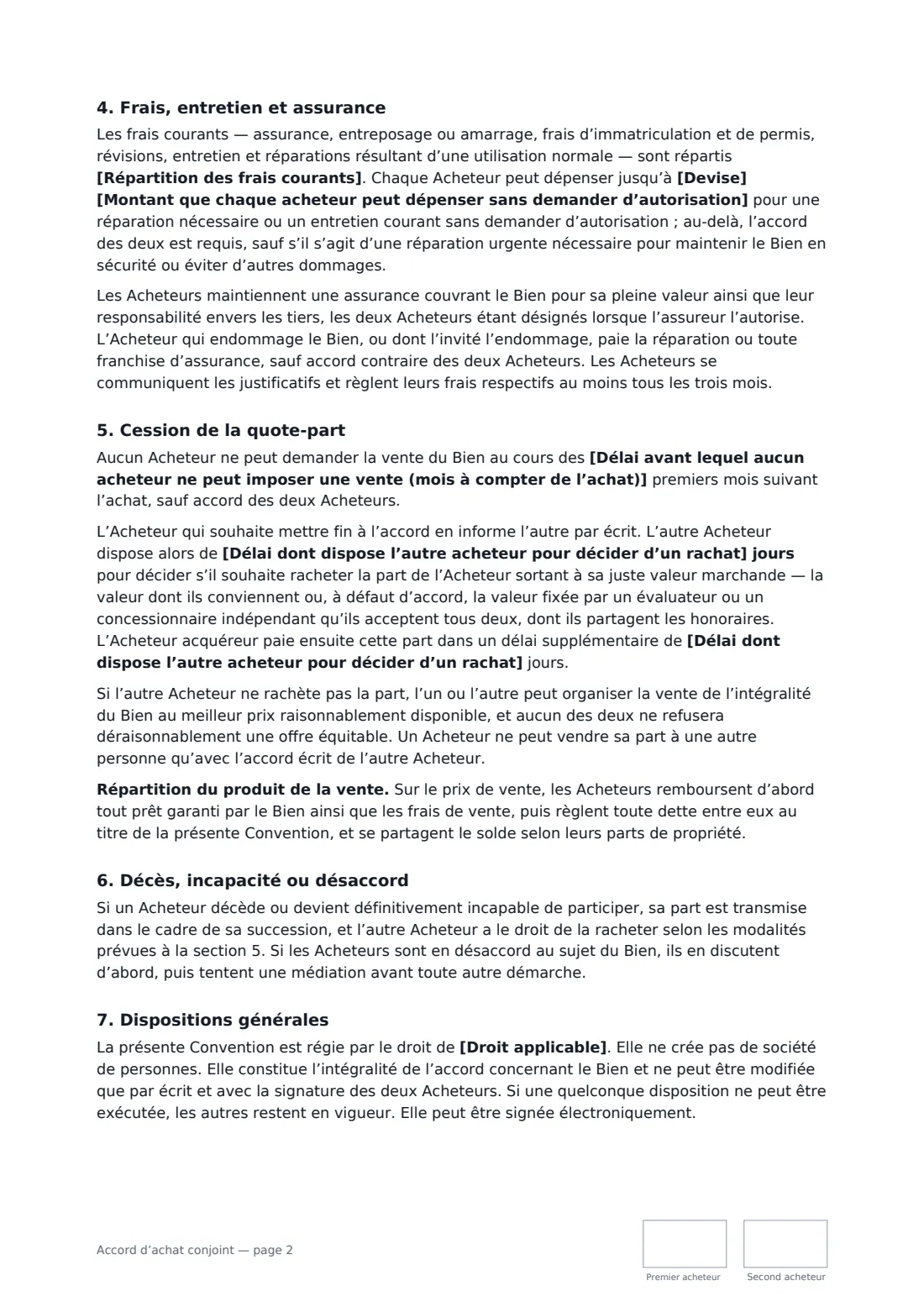 Accord d’achat conjoint — page 2 sur 3