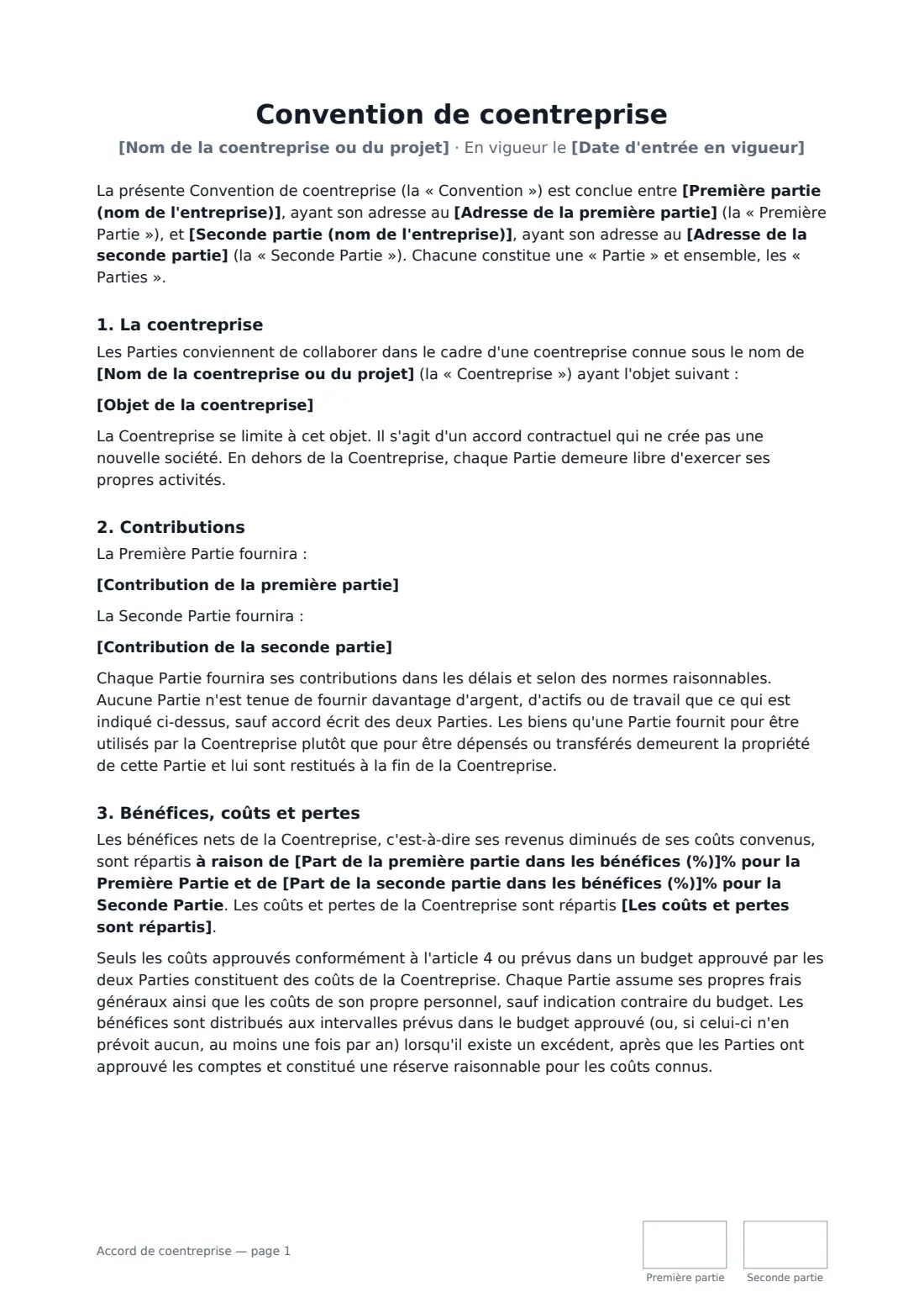 Accord de coentreprise — page 1 sur 4