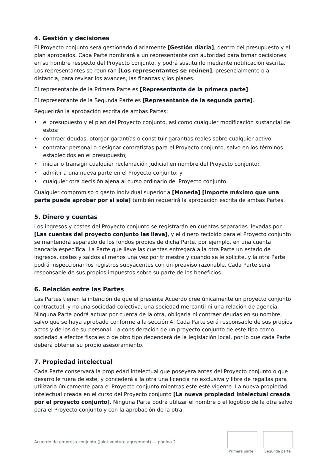 Acuerdo de empresa conjunta (Joint venture agreement): página 2 de 4