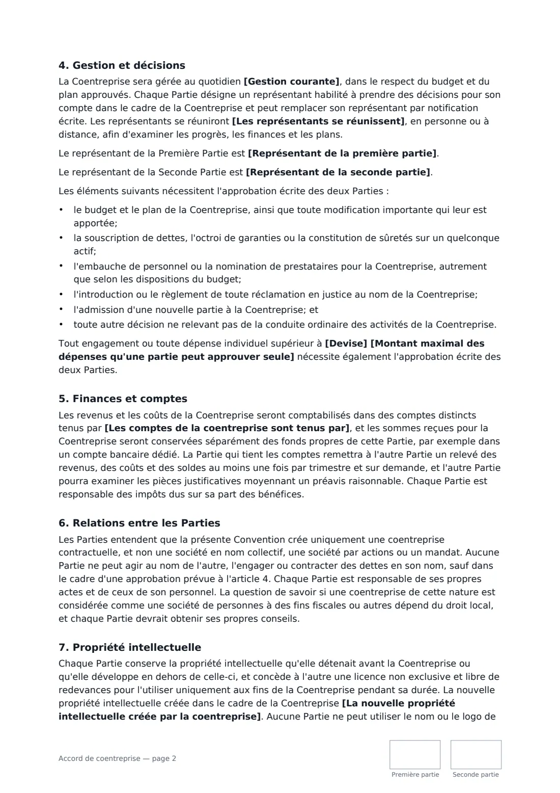 Accord de coentreprise — page 2 sur 4