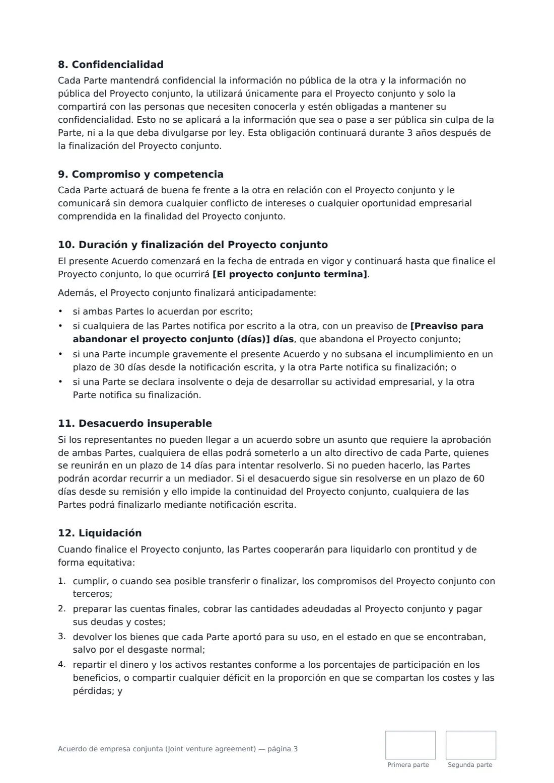 Acuerdo de empresa conjunta (Joint venture agreement): página 3 de 4